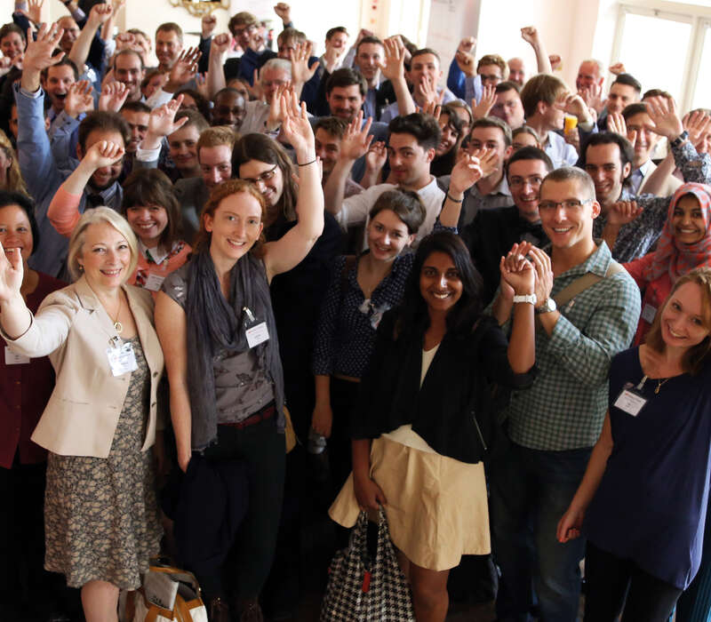 Crowd of people cheering