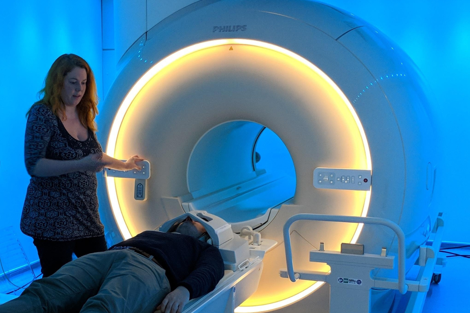 Person being prepped for entry into MRI scanning