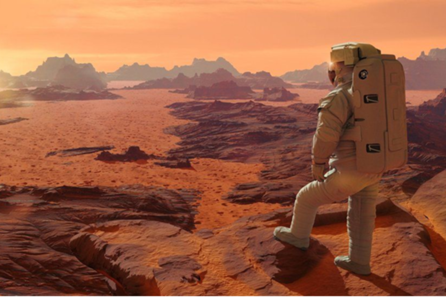 An artist impression of an astronaut on Mars