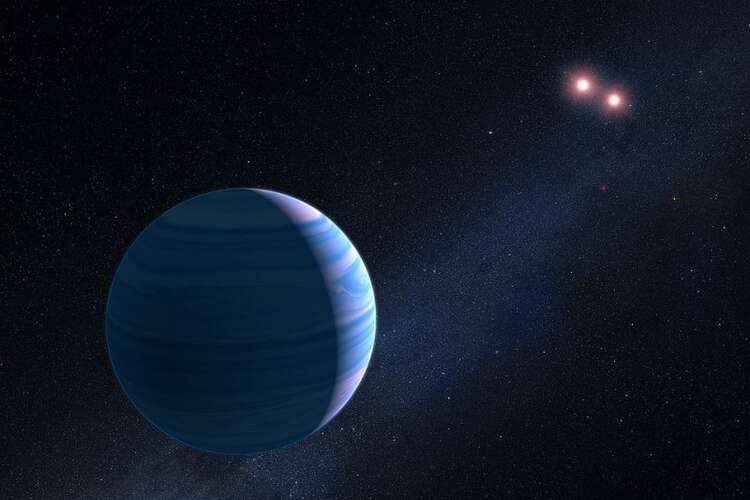 A giant gas orbits two red dwarf stars in the system OGLE 2007 BLG 349