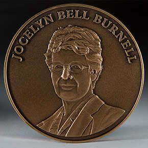 The inscription on the medal reads: Jocelyn Bell Burnell