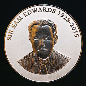 The inscription on the medal reads: Sir Sam Edwards 1928 to 2015.