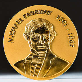 Inscription on the medal reads: Michael Faraday 1791 to 1867