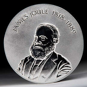 Medal reads: James Joule 1818 to 1889