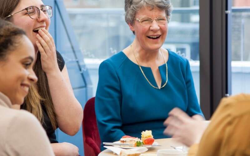 Jocelyn Bell Burnell talks with some of the awardees of her fund