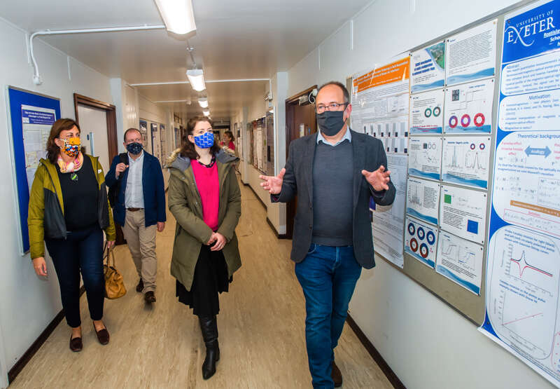 Dr Lisa Jardine-Wright, IOP Deputy Chief Executive Rachel Youngman and Head of Campaign Strategy Ray Mitchell being given a tour of the Physics Department at the University of Exeter by Professor Tim Harries