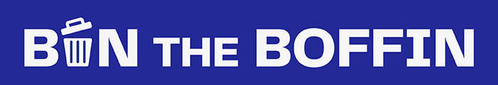 Bin the Boffin logo of white text on blue