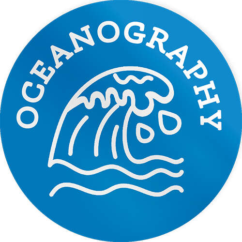 IOP oceanography role models sticker showing a wave above the sea